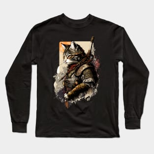 Samurai Cat Painting Long Sleeve T-Shirt